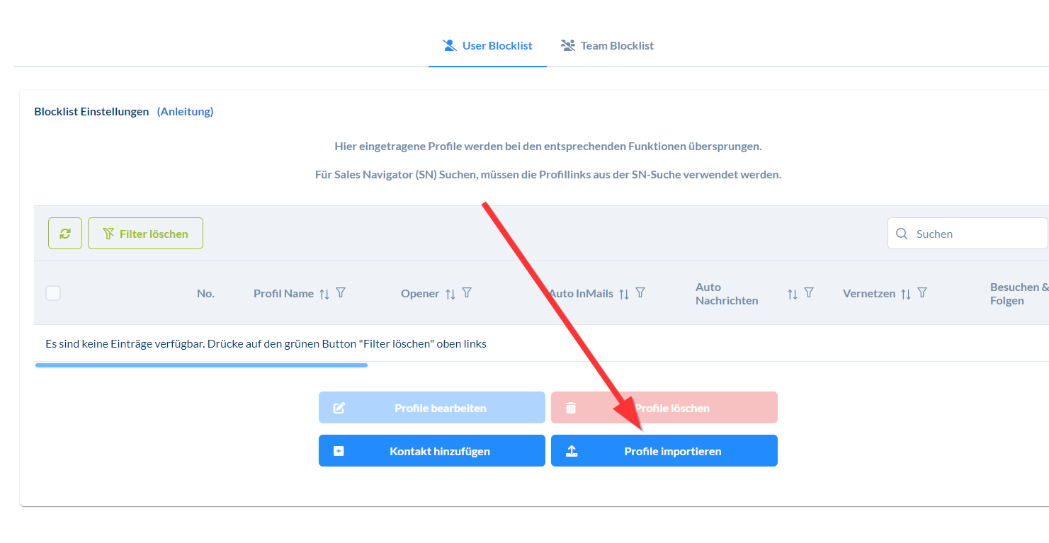 Import existing contacts into the blocklist