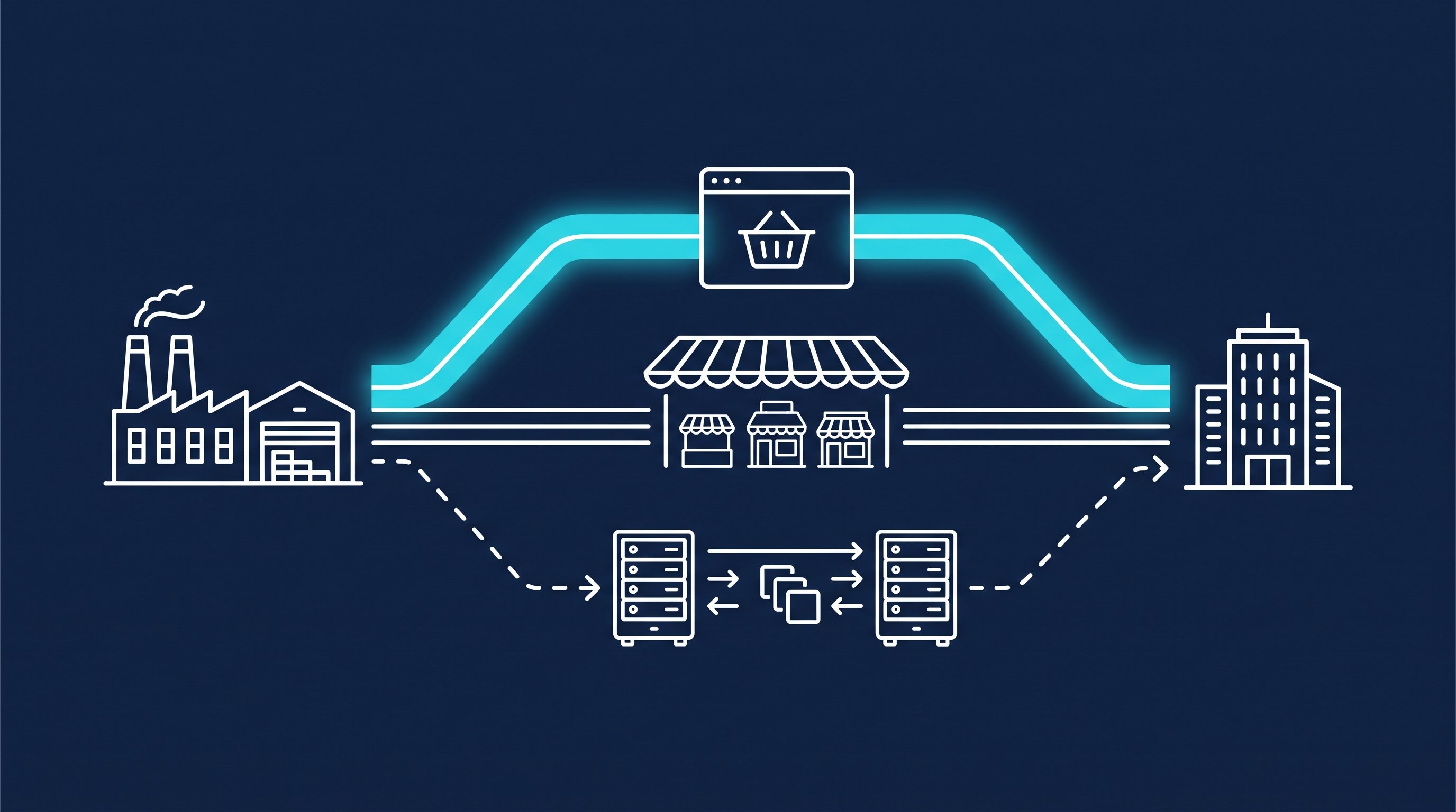 Drei Wege im B2B-E-Commerce: eigener Onlineshop, B2B-Marktplatz und elektronischer Datenaustausch zwischen Lieferant und Geschäftskunde