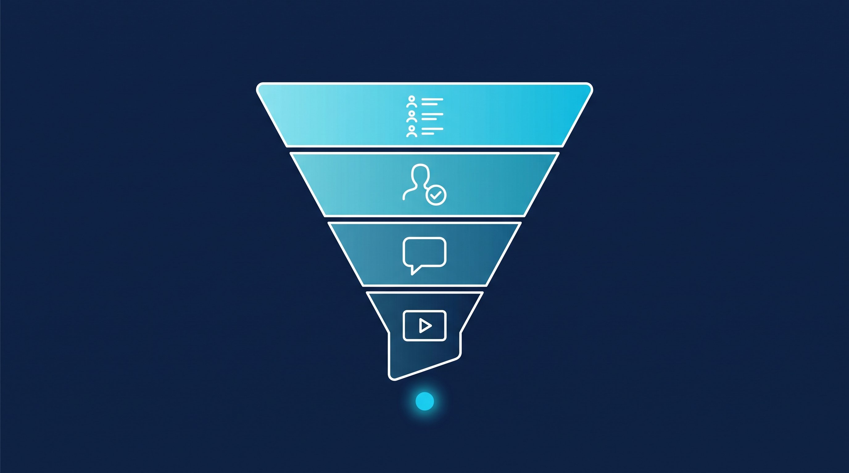 Funnel im SaaS-Vertrieb über LinkedIn in vier Stufen: Zielliste, angenommene Vernetzung, Antwort und Demo