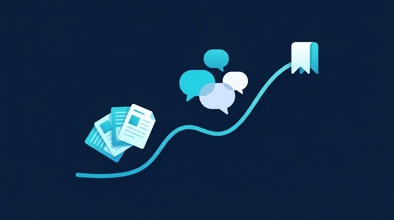 LinkedIn Impressions steigern: Dokument-Beiträge, Kommentare und Speicherungen entlang einer steigenden Kurve