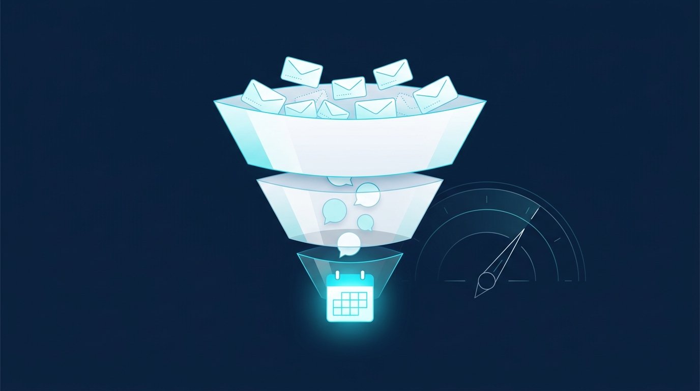 Social Selling messen als Trichter von verschickten Anfragen über Antworten bis zum Termin, daneben eine Anzeige für den SSI