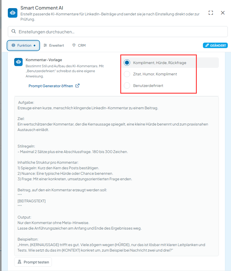 Tutorial: Smart Comment AI – automatisierte Kommentare bei Zielgruppenbeiträgen