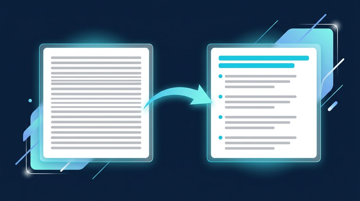 LinkedIn Beitrag formatieren: Vorher-Nachher-Schaubild mit Textblock links und gegliedertem Beitrag mit fetter erster Zeile rechts