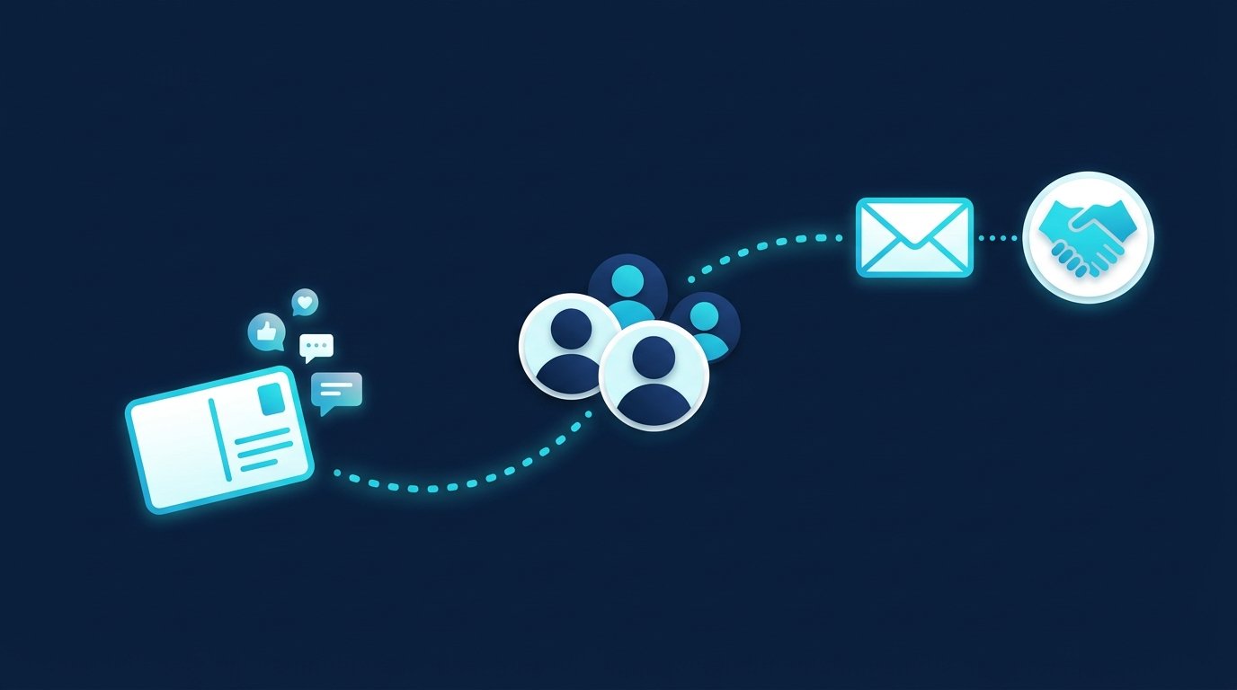 Posting-Zeit auf LinkedIn und Outreach abstimmen: vom Beitrag über Reaktionen zu Vernetzung und Nachricht