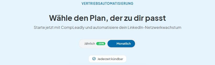CompLeadly Oberfläche: Kaufen & Abonnieren – Abrechnungszeitraum Jährlich/Monatlich (Version 5.1.24)