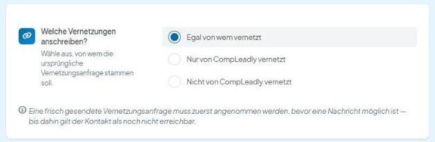 CompLeadly Oberfläche: Workflow, Opener senden – Reiter Erweitert, Welche Vernetzungen anschreiben? (Version 5.1.28)