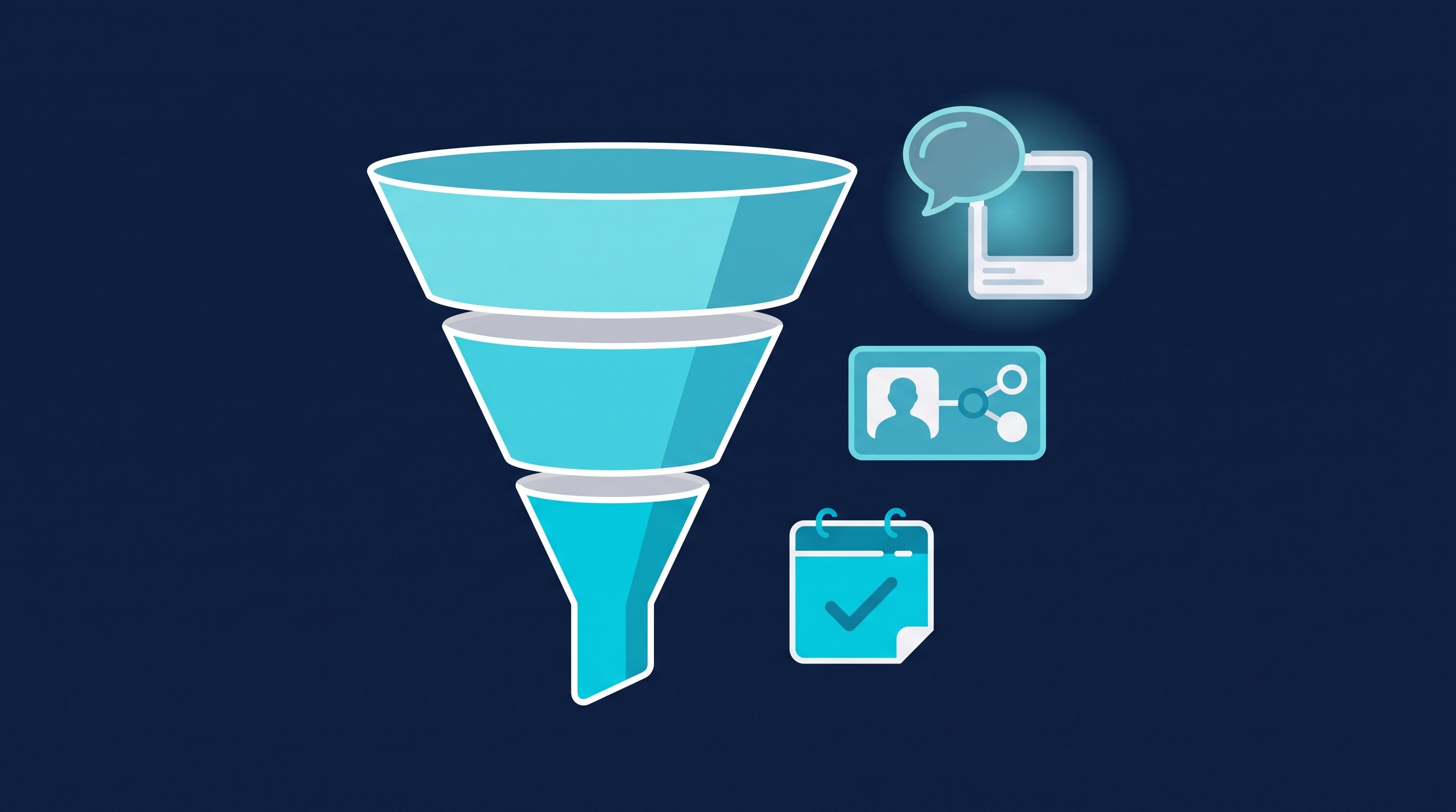 Marketing-Funnel mit LinkedIn: Beiträge und Kommentare oben, Profil und Vernetzung in der Mitte, Termin unten
